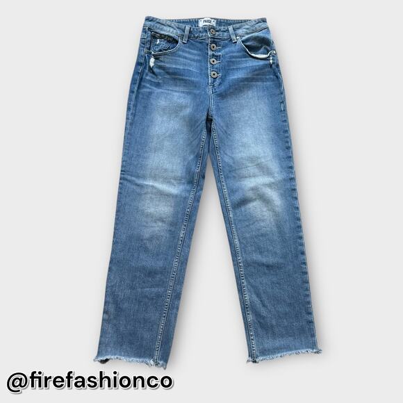 PAIGE HIGH RISE SARAH STRAIGHT JEANS RAW HEM BUTTON FLY BOHO DENIM 29 - Picture 2 of 10